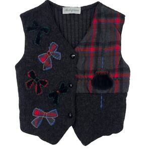 Vintage‎ Wool Kids Vest Holiday Bows Christmas Thanksgiving Formal Plaid Size 6